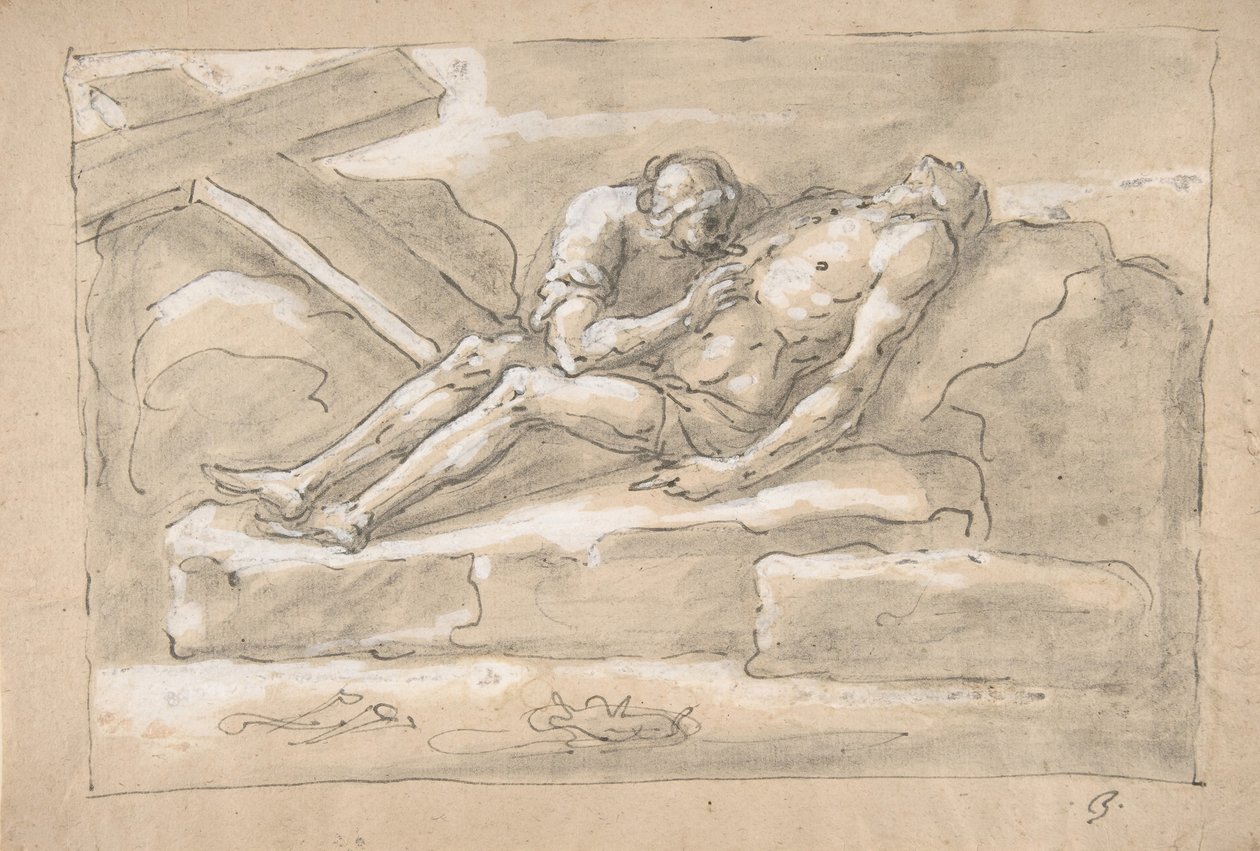 De Dode Christus betreurd door de Magdalena die zijn Zijde Wond vereert door Fortunato Duranti