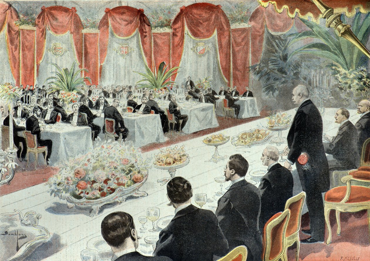 Diner gegeven aan Felix Faure door vertegenwoordigers van handel en industrie in 1897 (gravure) door Fortune Louis Meaulle