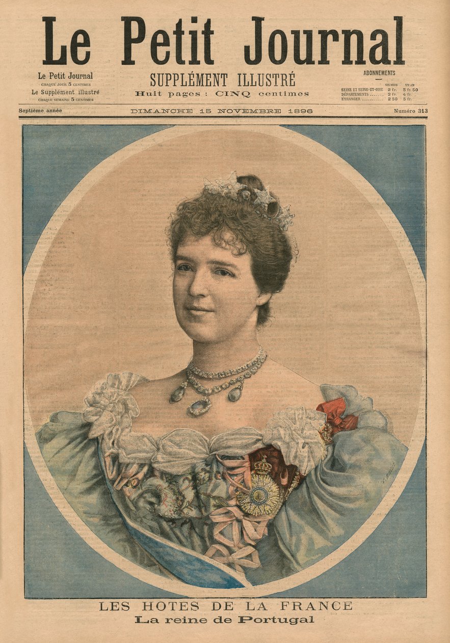Franse gastheren, koningin Amelie van Portugal (1865-1951) voorpagina illustratie uit 