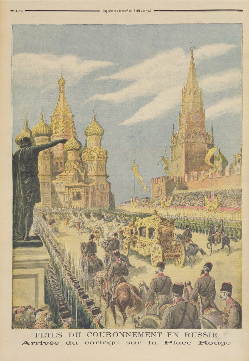 Viering van de kroning van Tsaar Nicolaas II (1894-1917) Aankomst van de stoet op het Rode Plein, uit 