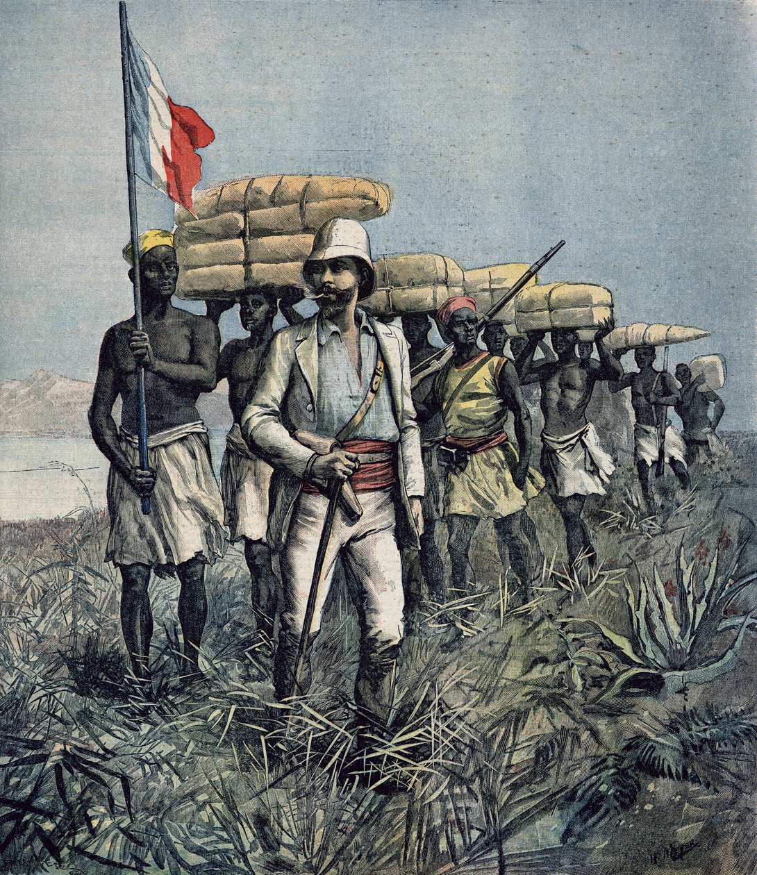 Luitenant Mizon (1853-99) op zijn missie van verkenning van het Benue-gebied in Nigeria, uit 