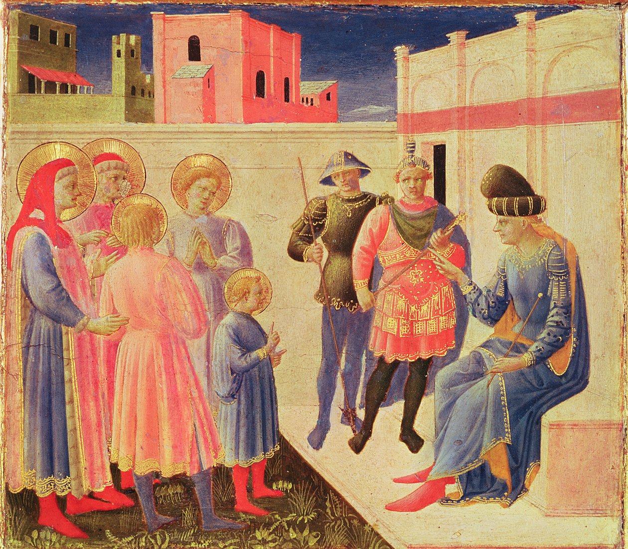 SS. Cosmas en Damian voor Diocletianus, predella van het Annalena Altaarstuk, 1434 door Fra Angelico