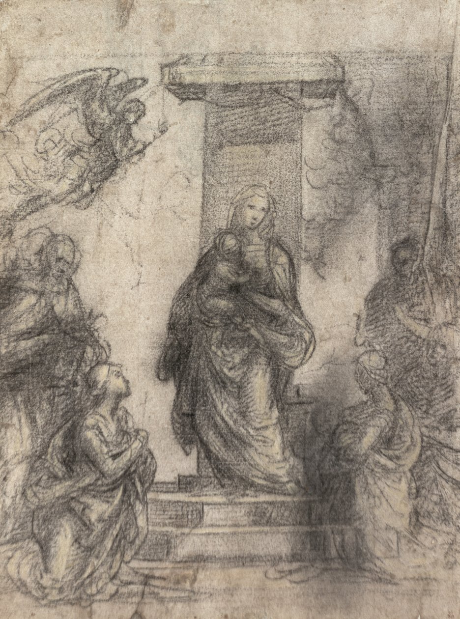 De Madonna en Kind met heiligen (recto) door Fra Bartolommeo