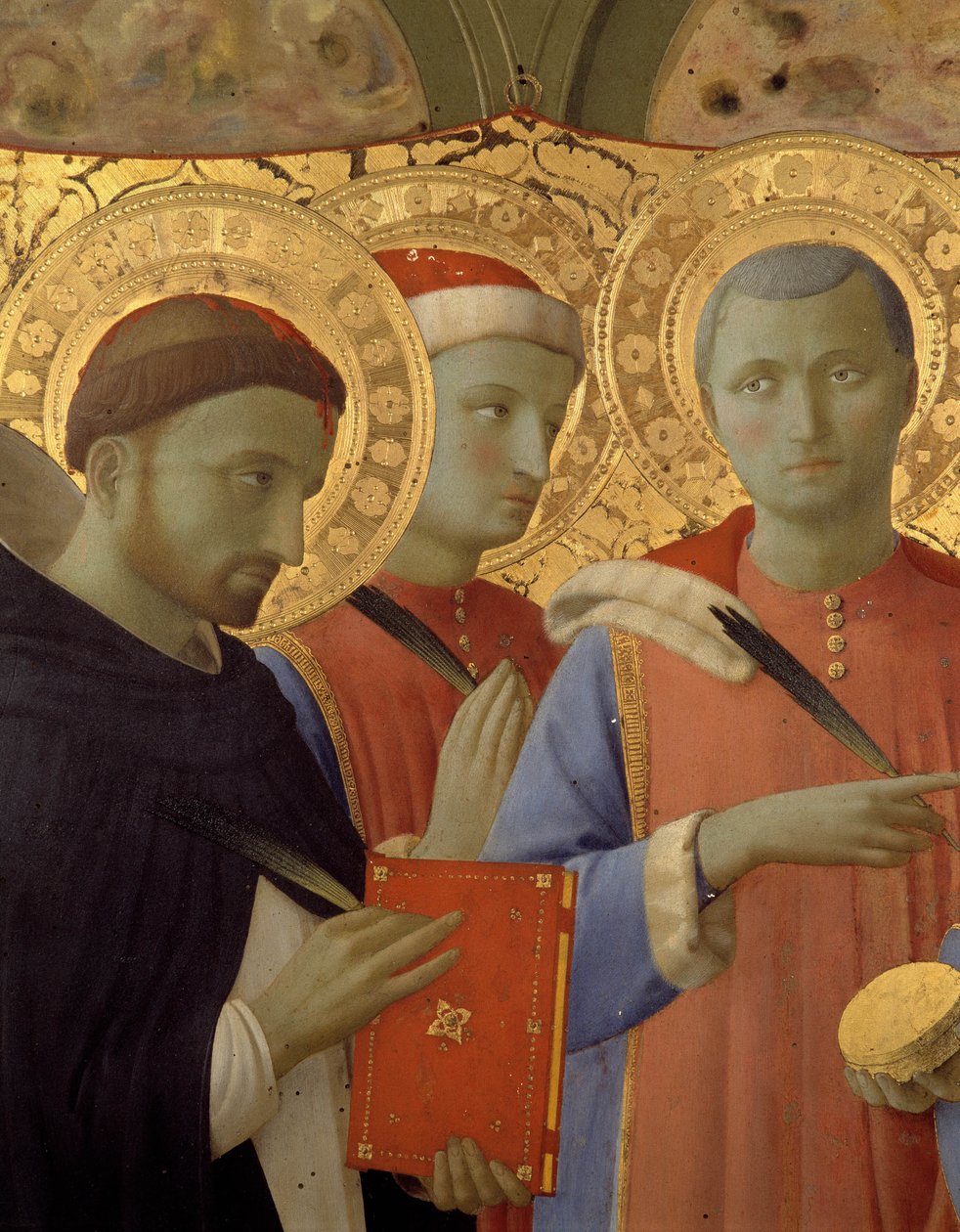 Detail van het altaarstuk van Annalena: Portretten van Sint Petrus de Martelaar, Sint Cosimo (Come of Cosimo) en Sint Damianus (tempera op hout) door Fra  Angelico