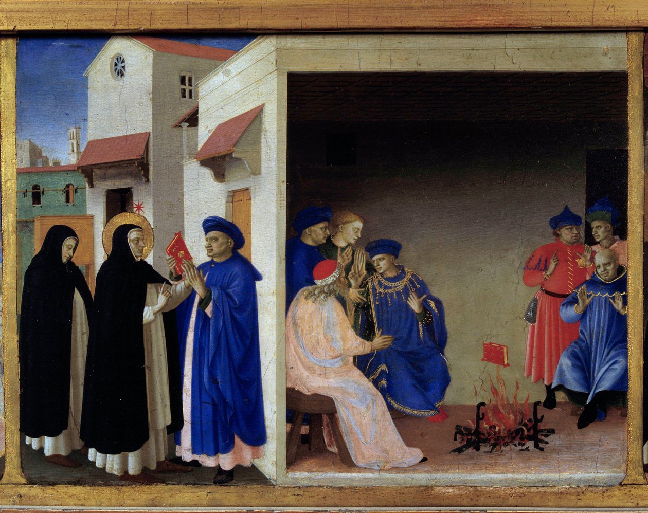Predelle van de kroning van de Maagd: het wonder van het boek naar de Albigezen. Sint Dominica weerlegt de Kathaarse ketterij. Louvre Museum door Fra  Angelico