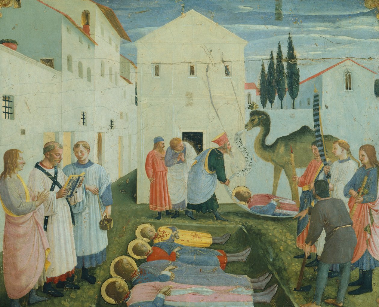 De begrafenis van de heiligen Cosmas en Damian, predella schilderijen die het verhaal van de heiligen Cosmas en Damian van het San Marco altaarstuk uitbeelden (ca. 1443) door Fra  Angelico