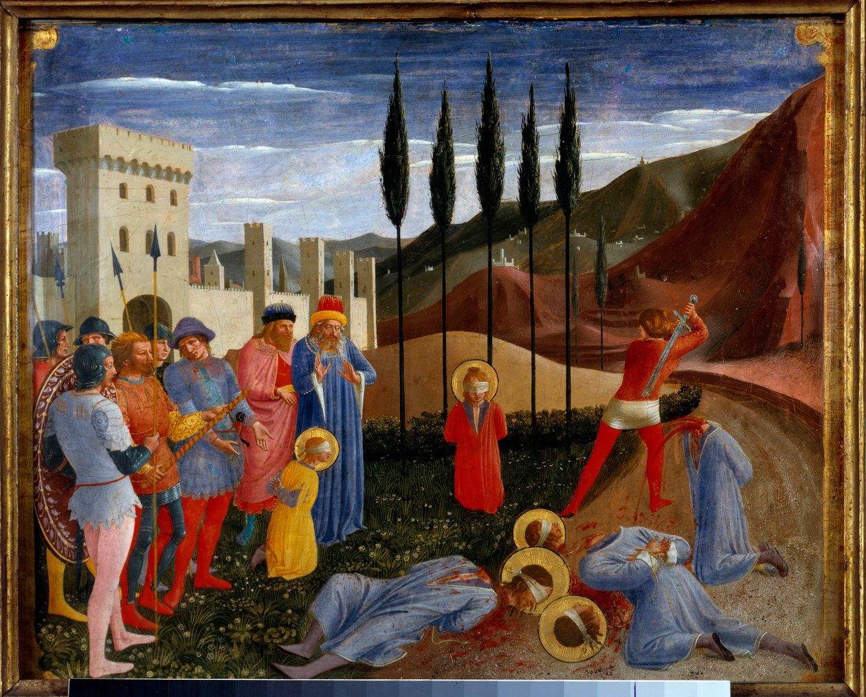 Het martelaarschap van de heiligen Cosmas en Damianus, tweelingbroers geboren in de 3e eeuw, artsen, werden gemarteld en vervolgens onthoofd. Tempera op hout door Guido di Pietro (of Fra Giovanni da Fiesole) genaamd Fra Angelico door Fra  Angelico
