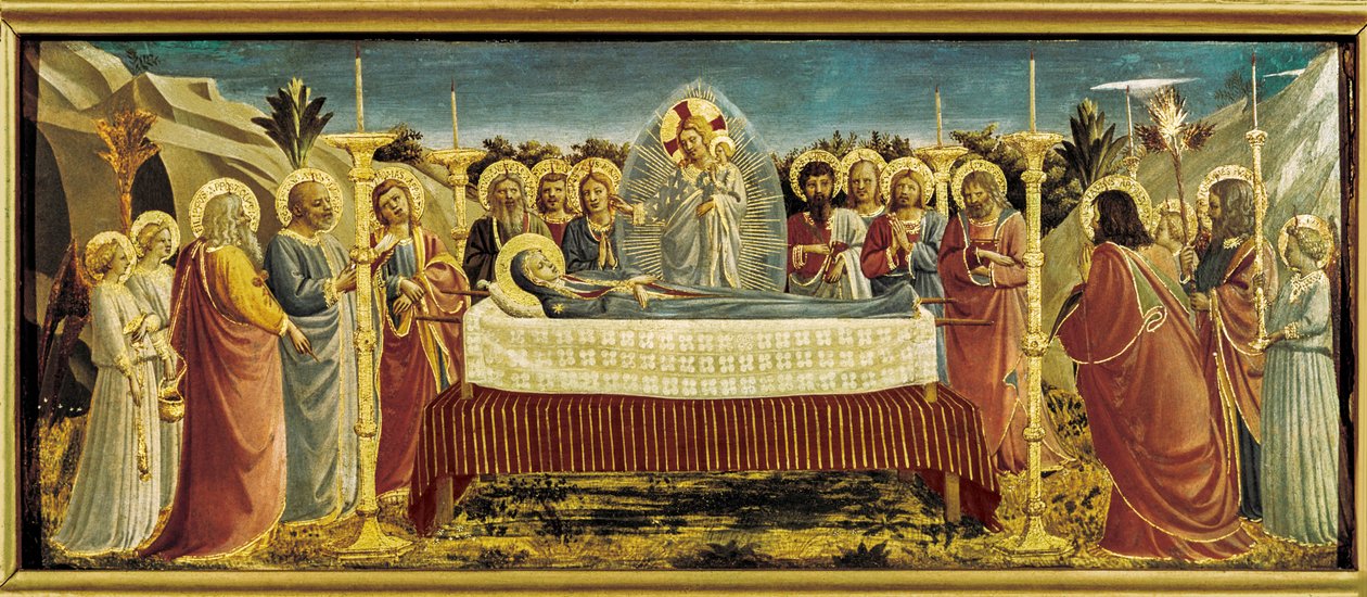 De begrafenis van de maagd, ca. 1434-35 (tempera op paneel) door Fra (c.1400-55) Angelico