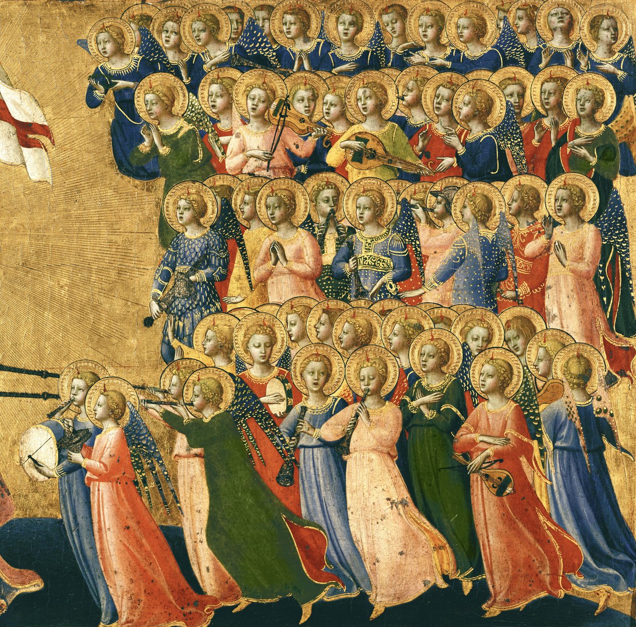 Christus verheerlijkt in het Hemelse Hof, detail van muzikale engelen van de rechterkant, 1419-35 (detail) door Fra Angelico