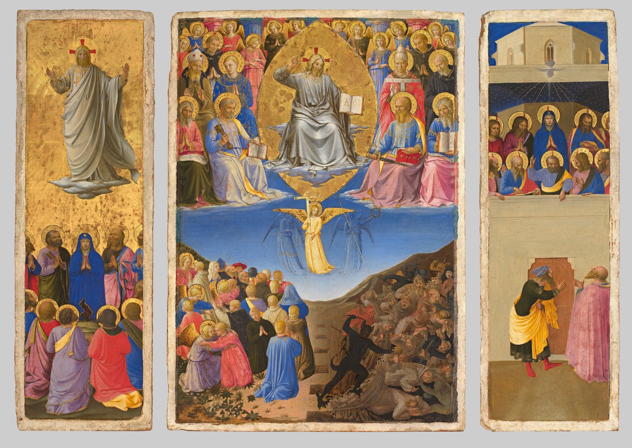 Italiaans: Trittico (Ascensione, Giudizio Universale, Pentecoste) Drieluik van het Laatste Oordeel, Hemelvaart en Pinksteren door Fra Angelico
