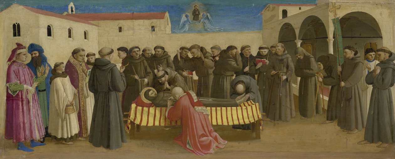 Deel van een predella: de rouwmis voor de heilige Franciscus door Fra Angelico