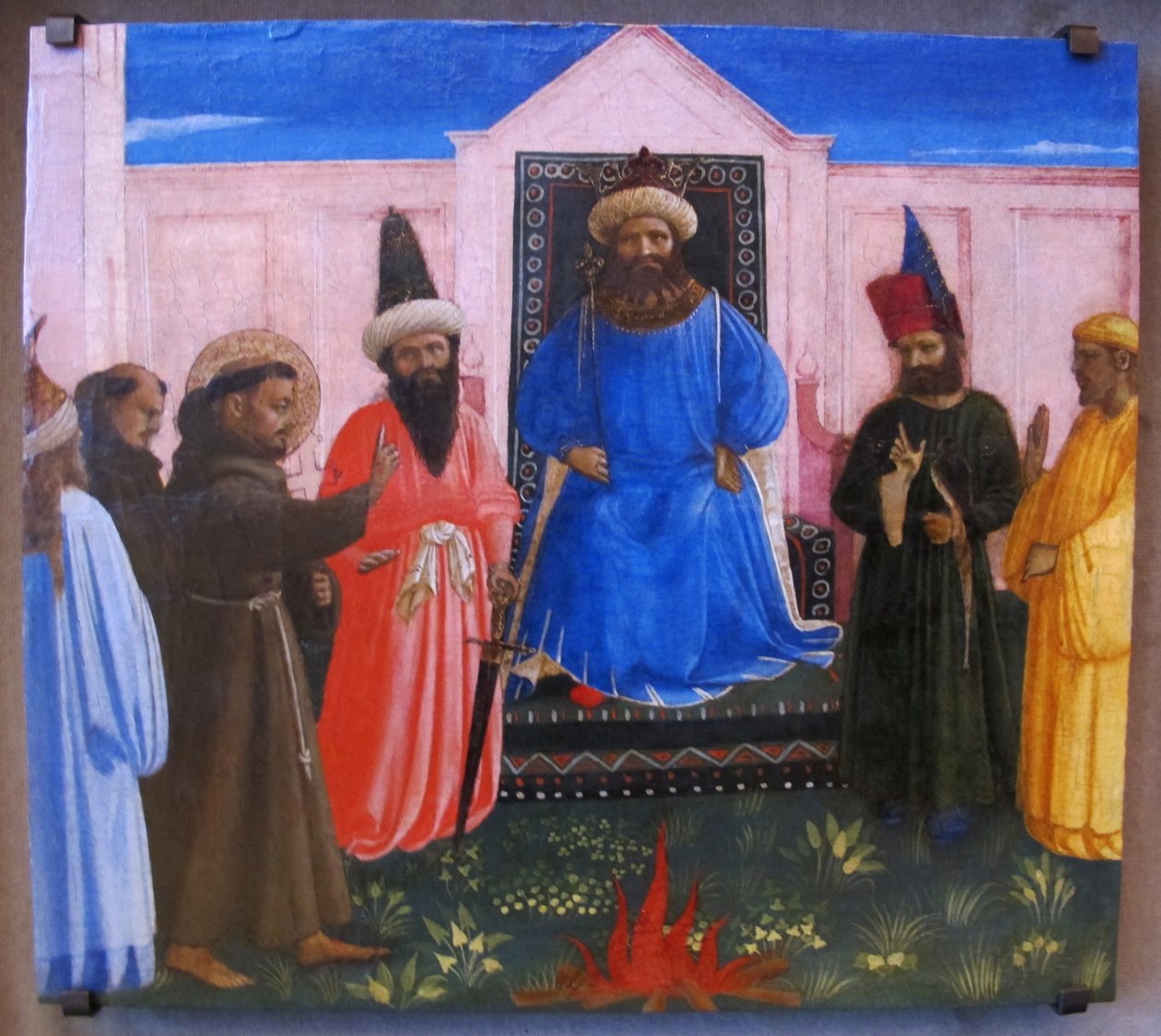 De Vuurproef, Franciscus biedt aan door het vuur te gaan om de Sultan van Egypte te bekeren (Legenda maior, IX, 8) door Fra Angelico