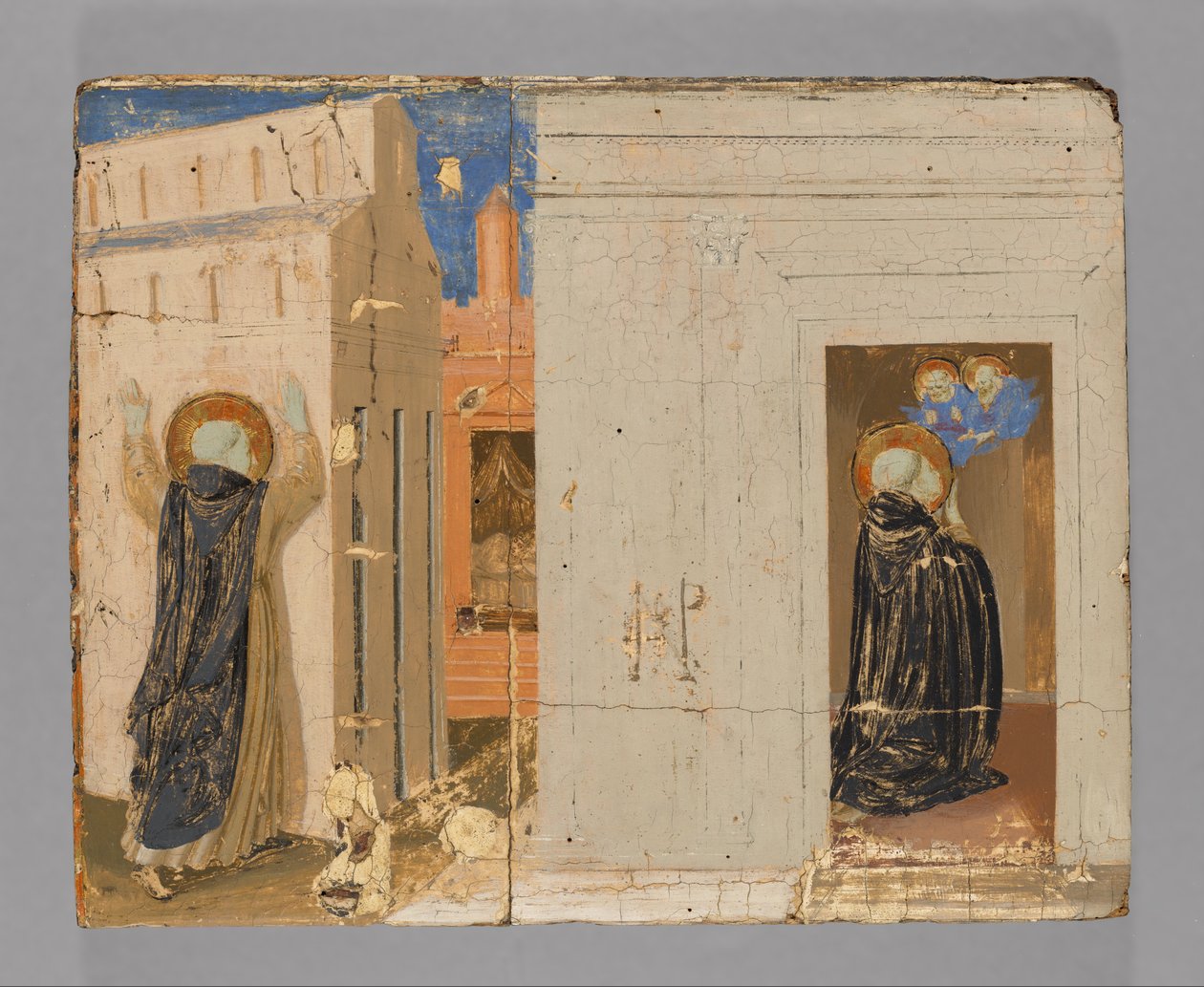Die Vision von Papst Innozenz III.; Heilige Petrus und Paulus erscheinen dem Heiligen Dominikus door Fra Angelico