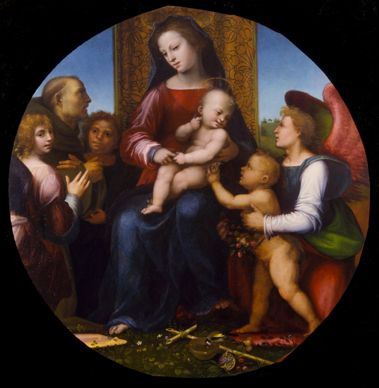 Toegeschreven aan Fra Bartolommeo - Maagd en kind met het kindje Johannes de Doper, Franciscus en drie engelen, ca. 1510, K148 door Fra Bartolomeo