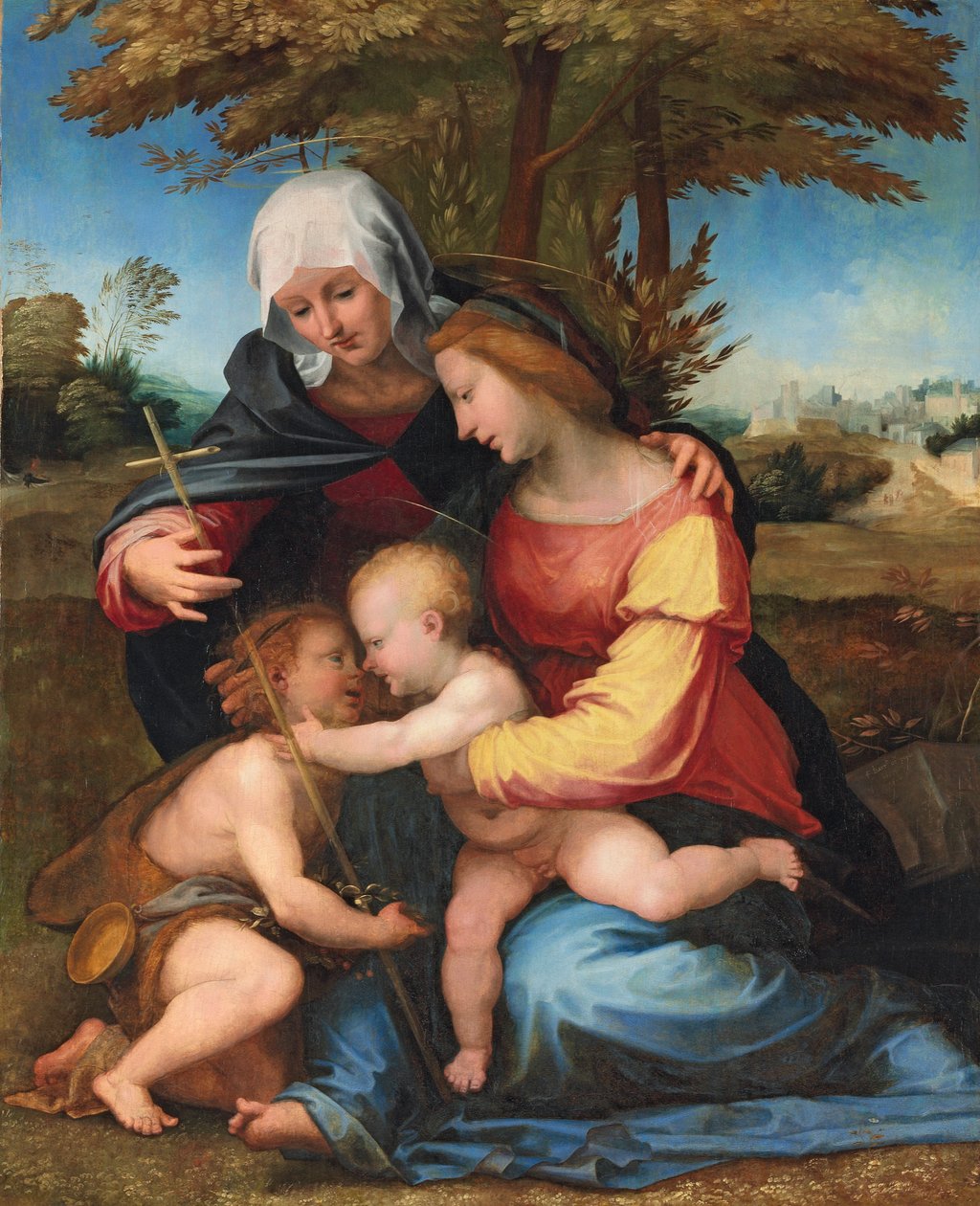De Madonna en Kind in een landschap met Sint-Elizabeth en de jonge Sint-Jan de Doper, 1516 door Fra Bartolomeo