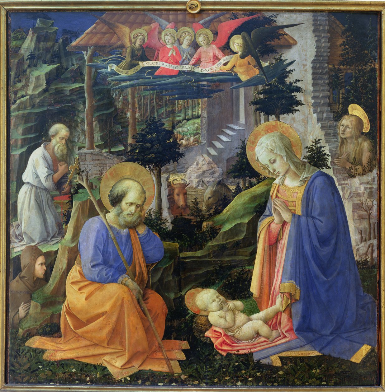 Aanbidding van het Kind met HH. Hilary, Jerome, Maria Magdalena en engelen door Fra Filippo Lippi