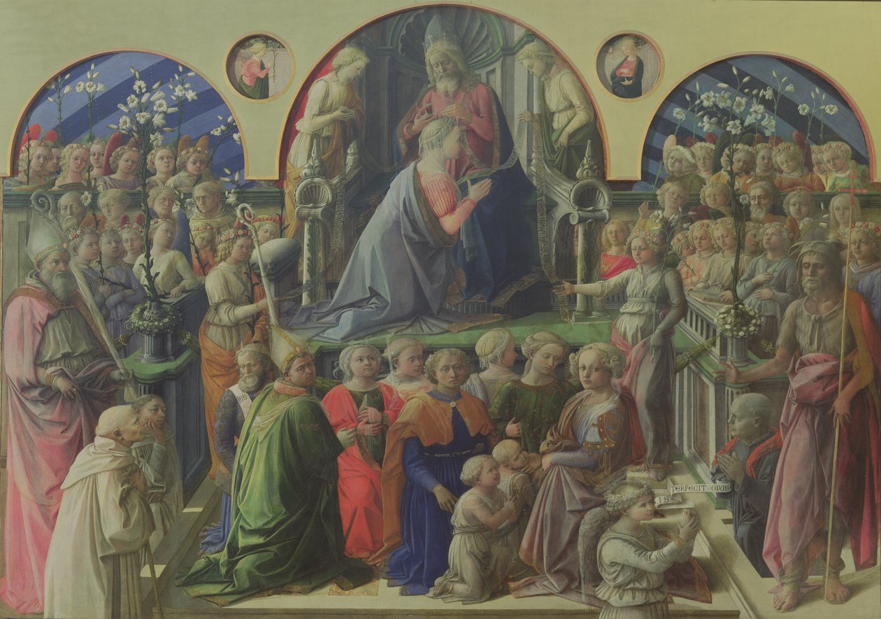 Kroning van de Maagd met heiligen en engelen, 1441-47 door Fra Filippo Lippi
