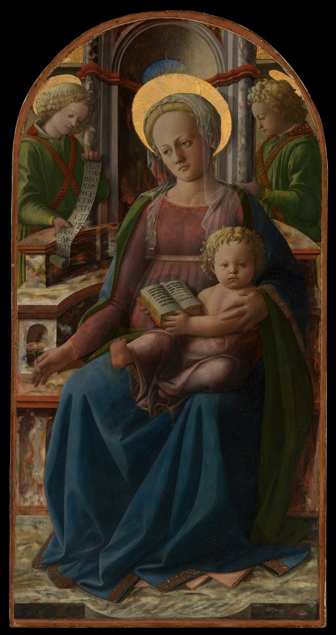 Tronende Madonna met Kind en twee engelen door Fra Filippo Lippi
