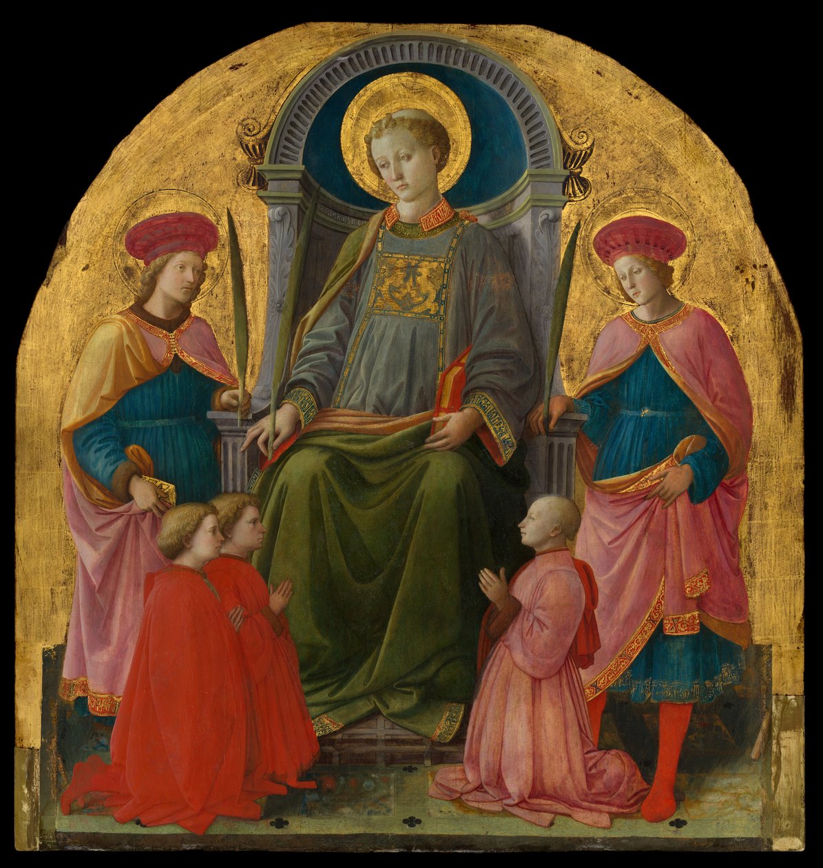 De heilige Laurentius op de troon met heiligen en schenkers door Fra Filippo Lippi