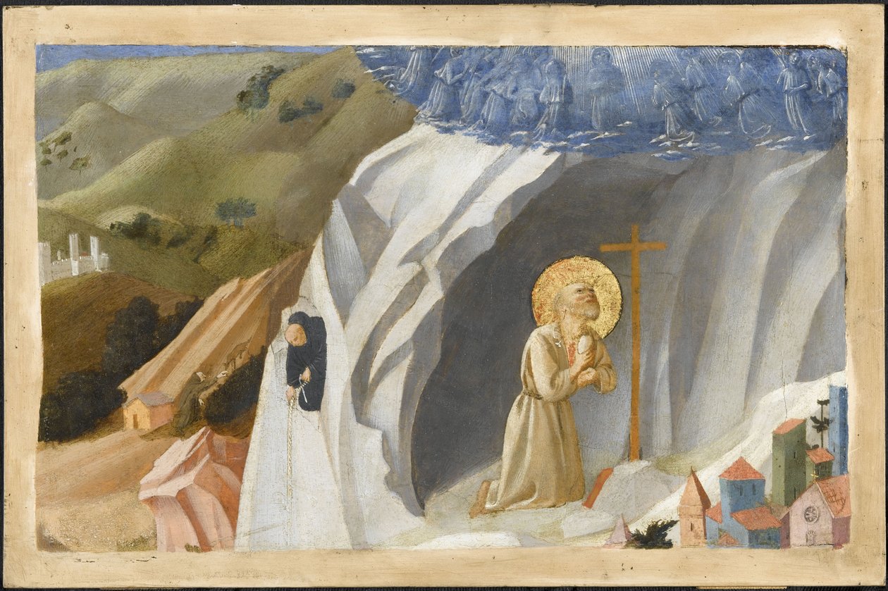 Sint Benedictus verleid in de wildernis, 1430 door Fra Giovanni Angelico da Fiesole