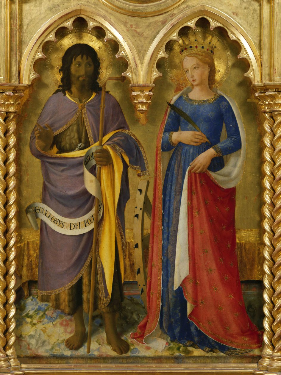 Sint Johannes de Doper en Sint Catharina van Alexandrië van het Perugia Altaarstuk, ca. 1437 door Fra Giovanni Angelico da Fiesole