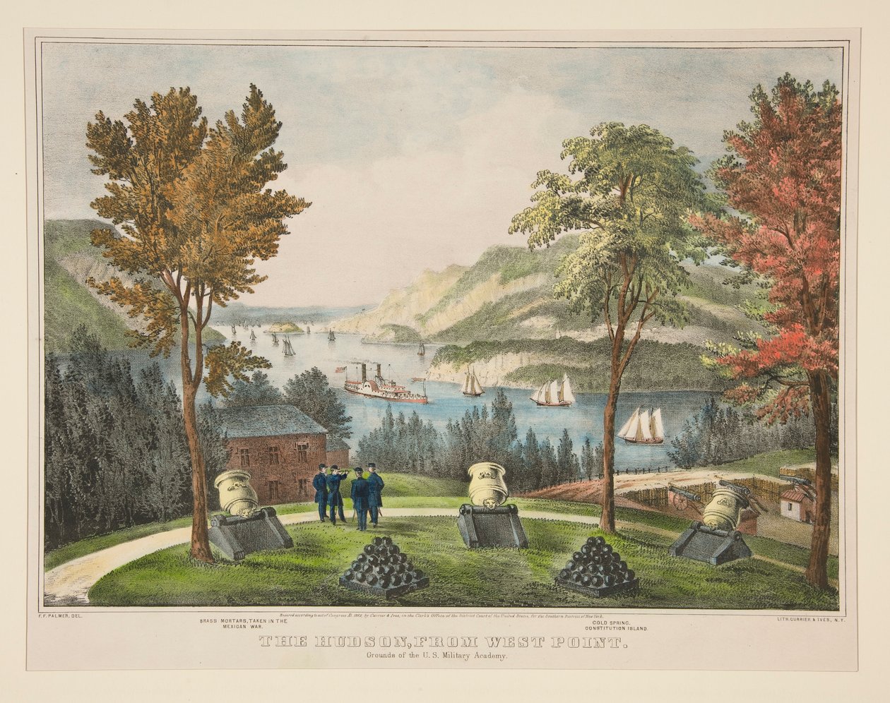 De Hudson, vanaf West Point. Gronden van de U.S. Military Academy door Frances Flora Bond Palmer