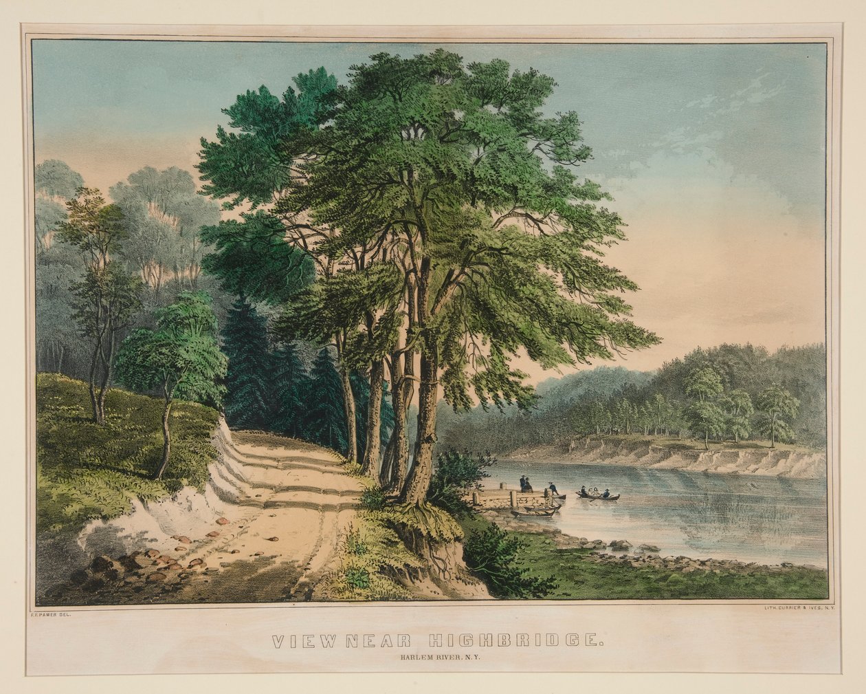 Uitzicht bij Highbridge. Harlem River, N.Y. door Frances Flora Bond Palmer