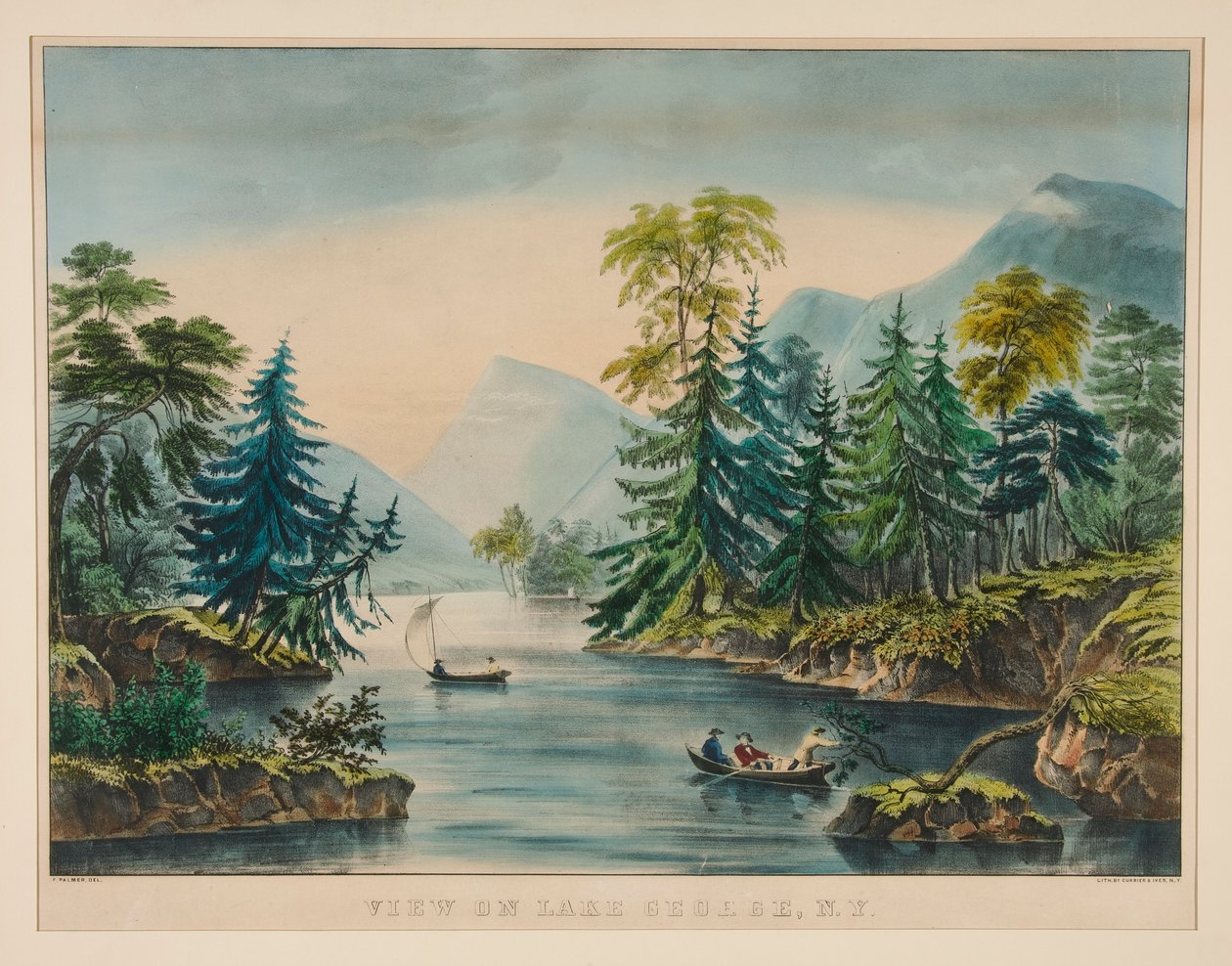 Uitzicht op Lake George, NY door Frances Flora Bond Palmer