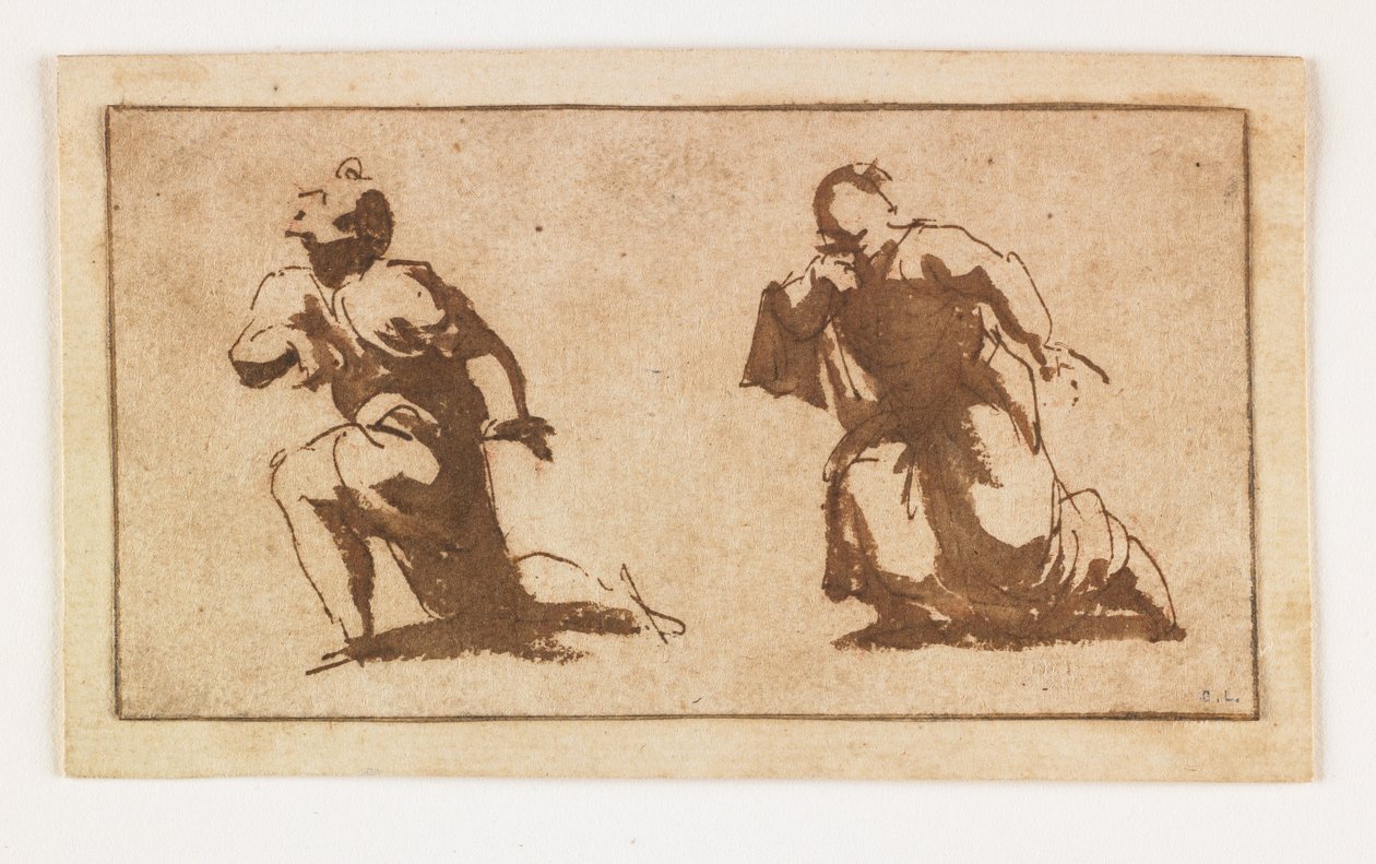 Studie van twee knielende mannelijke figuren door Francesco Allegrini