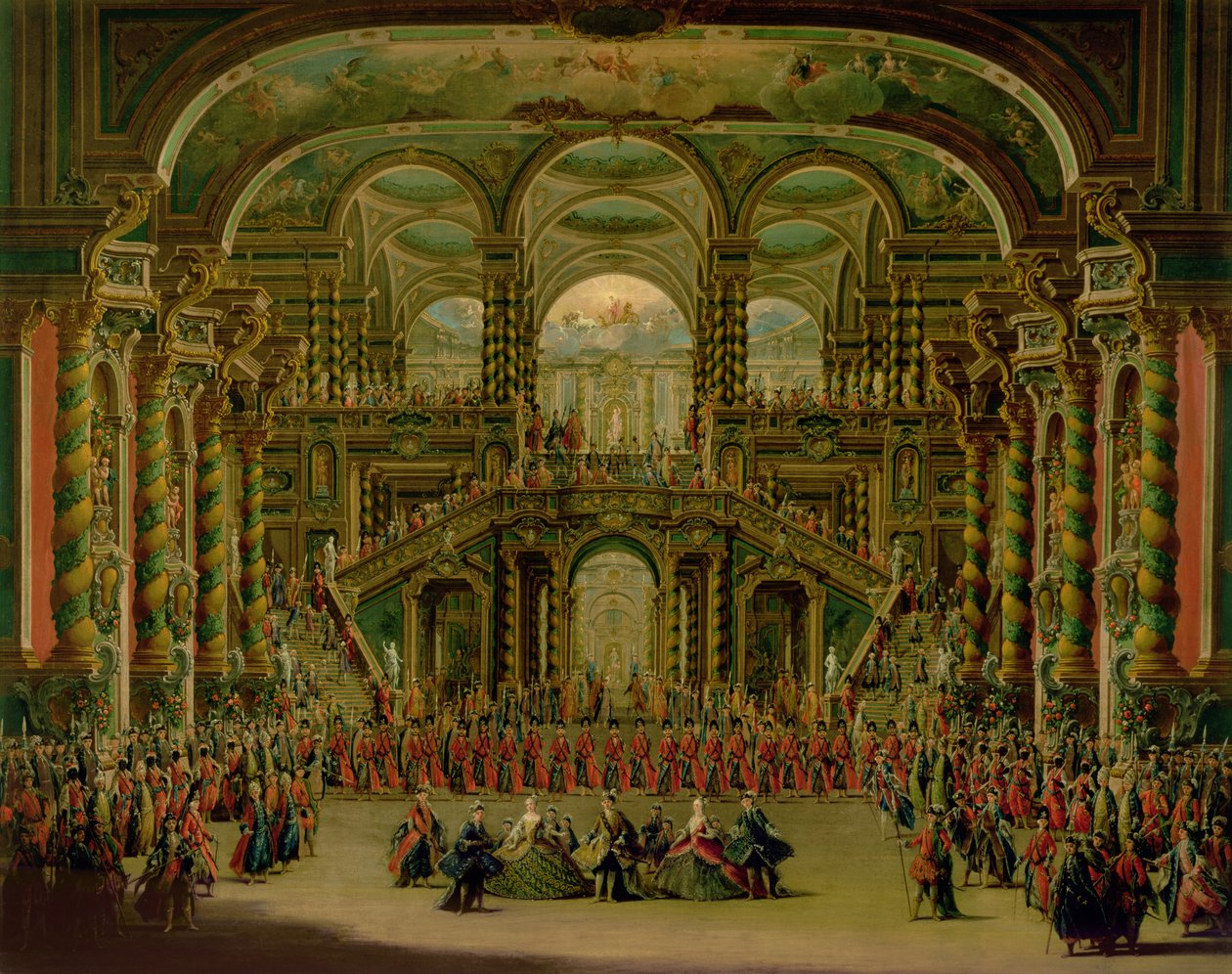 Een dans in een barok rococo paleis door Francesco Battaglioli
