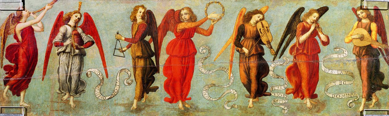 Engelen die muziekinstrumenten bespelen, c.1475-97 door Francesco Botticini