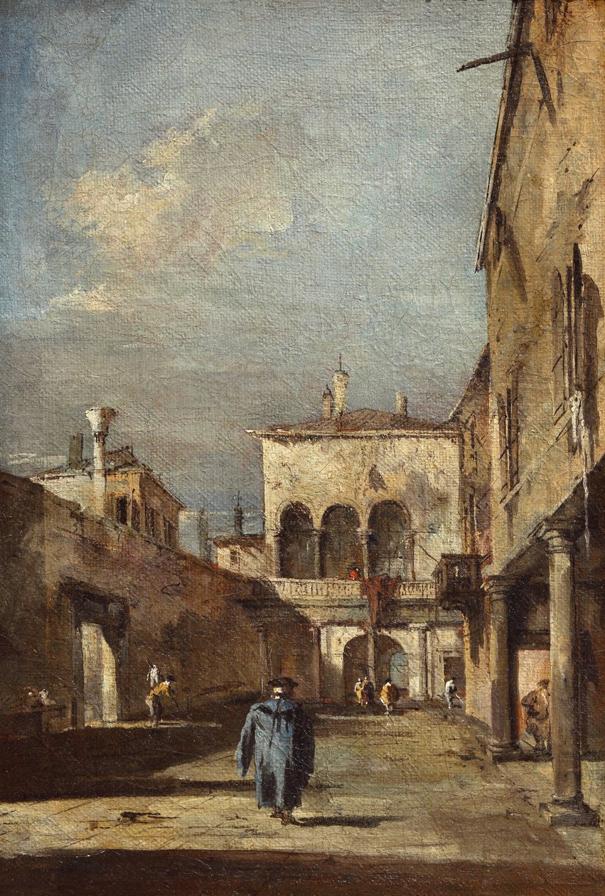 Architectonische fantasie met een binnenplaats door Francesco Guardi