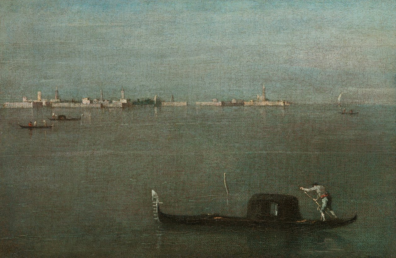 Gondels op de lagune (Grijze lagune) door Francesco Guardi