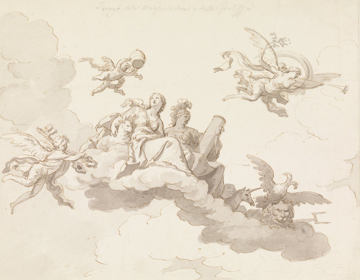 Ontwerp voor een Geschilderd Plafond - Triomf van Zachtmoedigheid en Kracht door Francesco Manno