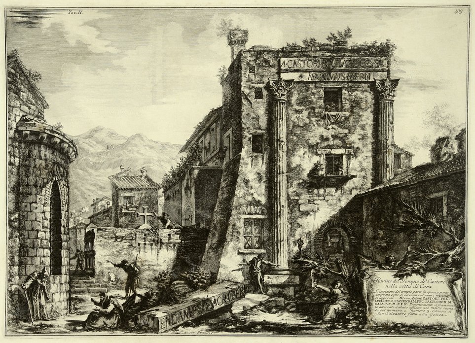 Ruïnes van de Tempel van Castor, uit het album Antiquities of Cora door Francesco Piranesi