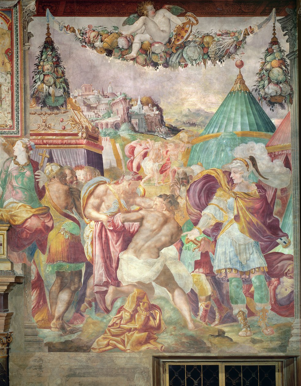 Marcus Furius Camillus (447-365 v.Chr.) straft de meester van Falerii in 394 v.Chr., uit de Sala dell