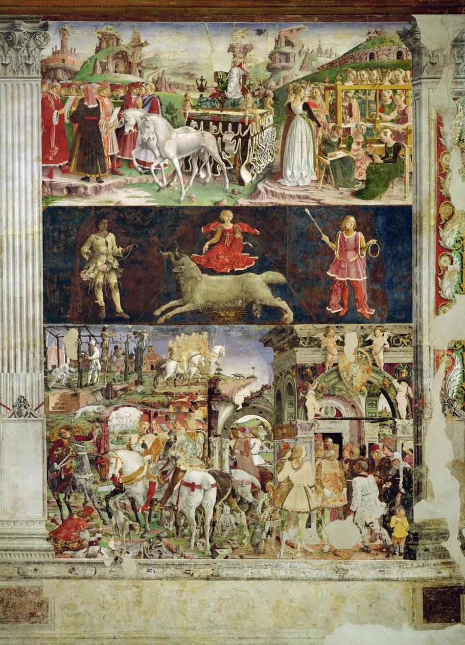 Allegorie van maart: de triomf van Minerva, het astrologische symbool van Ram en Borso d