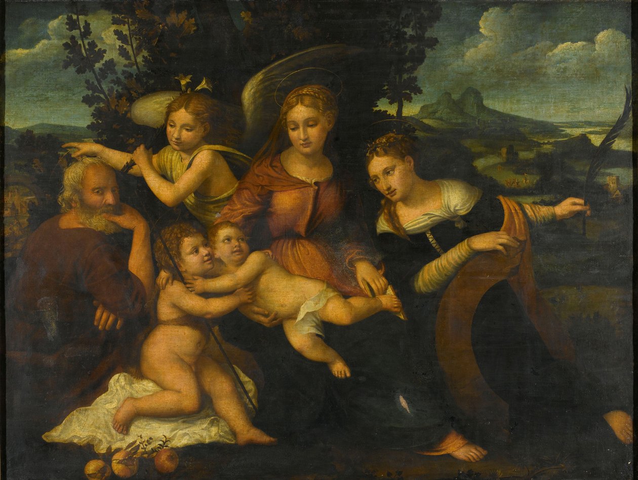 Heilige Familie met de heilige Catharina door Francesco (1482/3-1562) Torbido