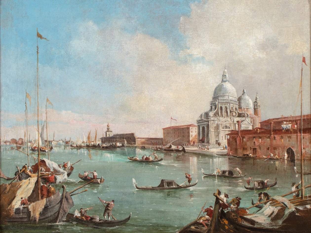 Het Canal Grande met zicht op Santa Maria Della Salute en de Dogana, ca 1800-50 (olieverf op doek) door Francesco (follower of) Guardi