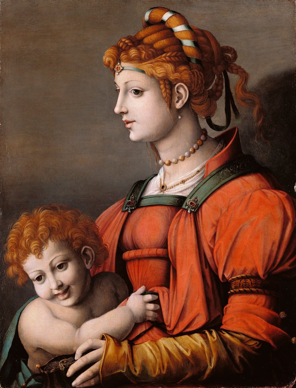 Italiaans: Ritratto di una donna e bambino / Allegorie van de vrijheid Portret van een vrouw en kind / Allegorie van de vrijheid door Francesco Bacchiacca