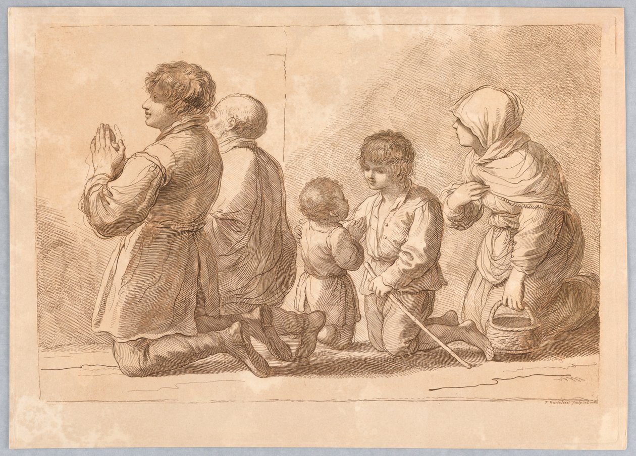 Een familie die bidt door Francesco Bartolozzi