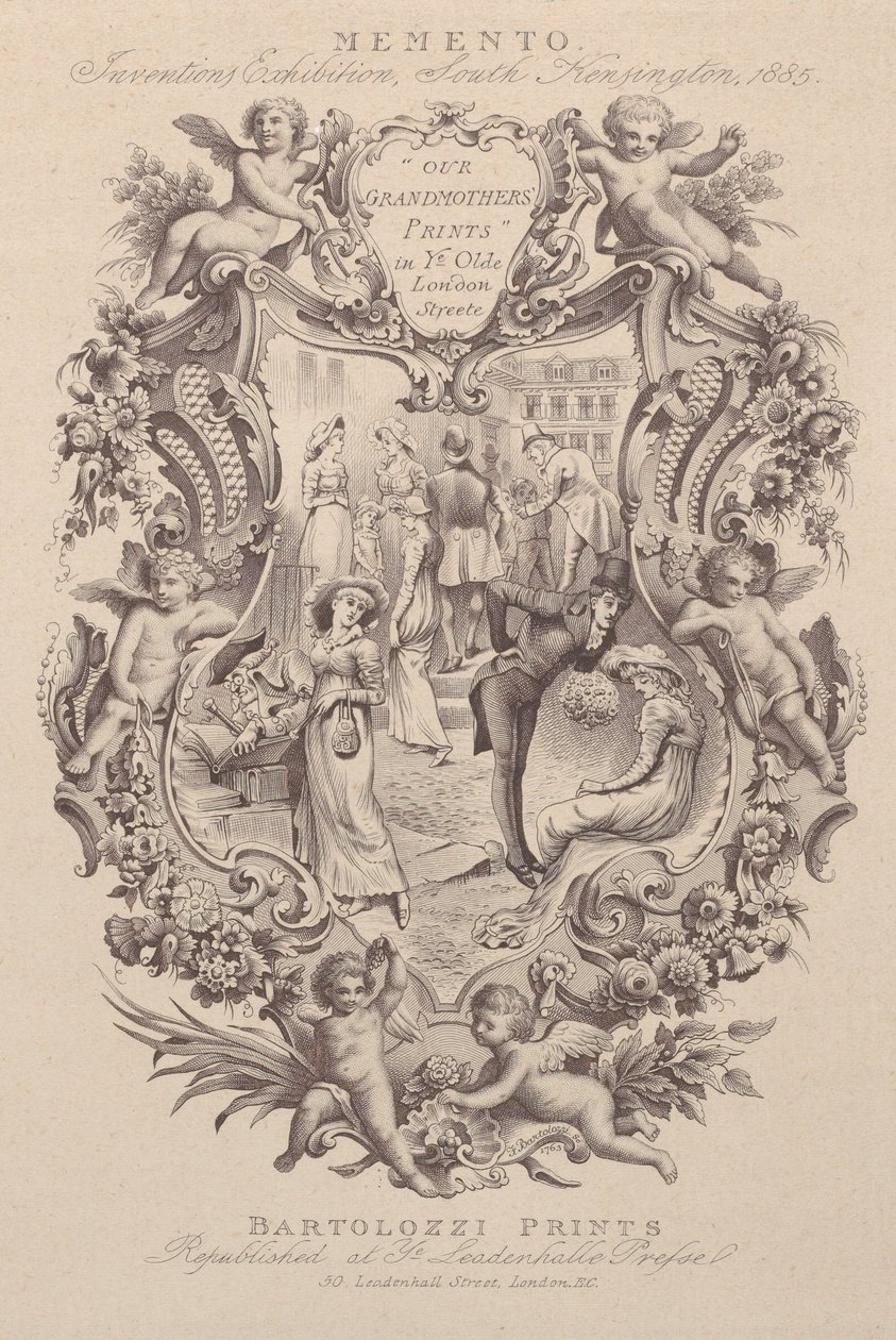 Advertentie voor Memento, Uitvindingen Tentoonstelling, South Kensington door Francesco Bartolozzi