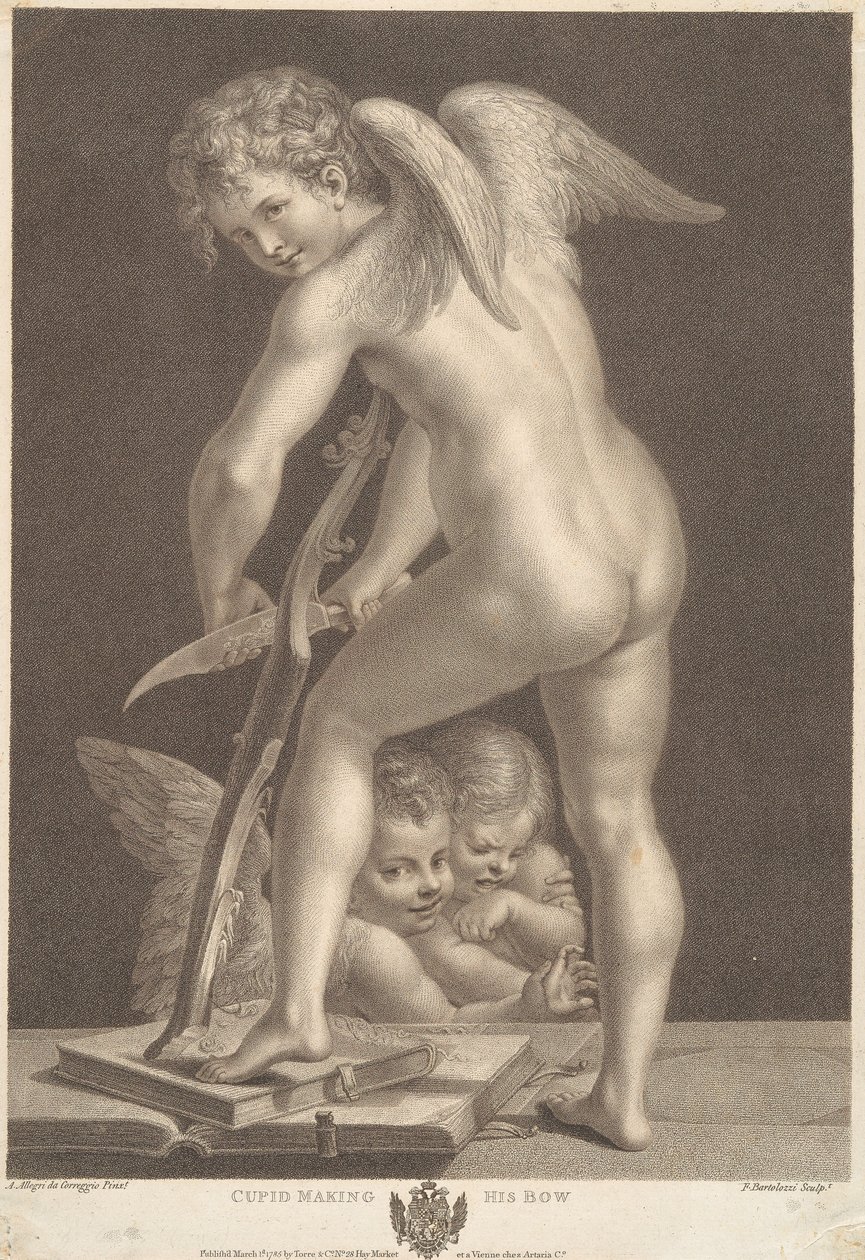 Cupido snijdt een boog door Francesco Bartolozzi