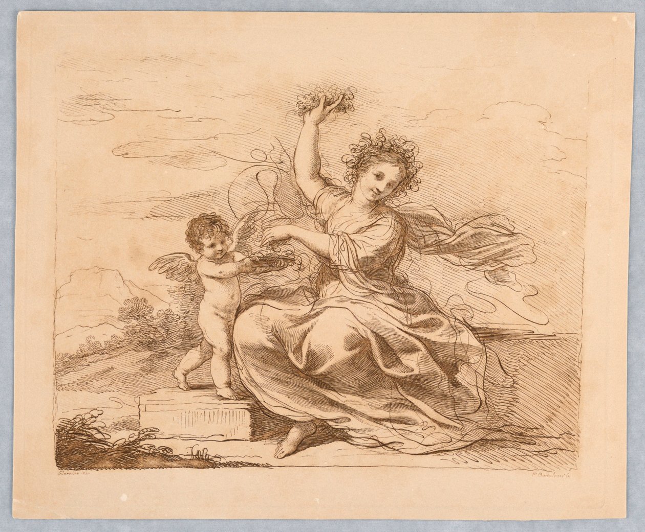 Flora, met een Cupido door Francesco Bartolozzi
