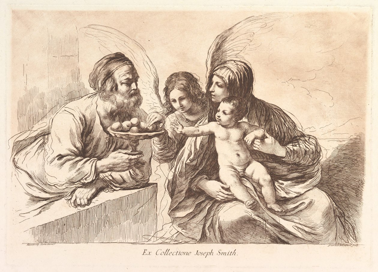 Heilige Familie met een engel die fruit aanbiedt aan het Christuskind: Raccolta di alcuni disegni..., 1764 door Francesco Bartolozzi