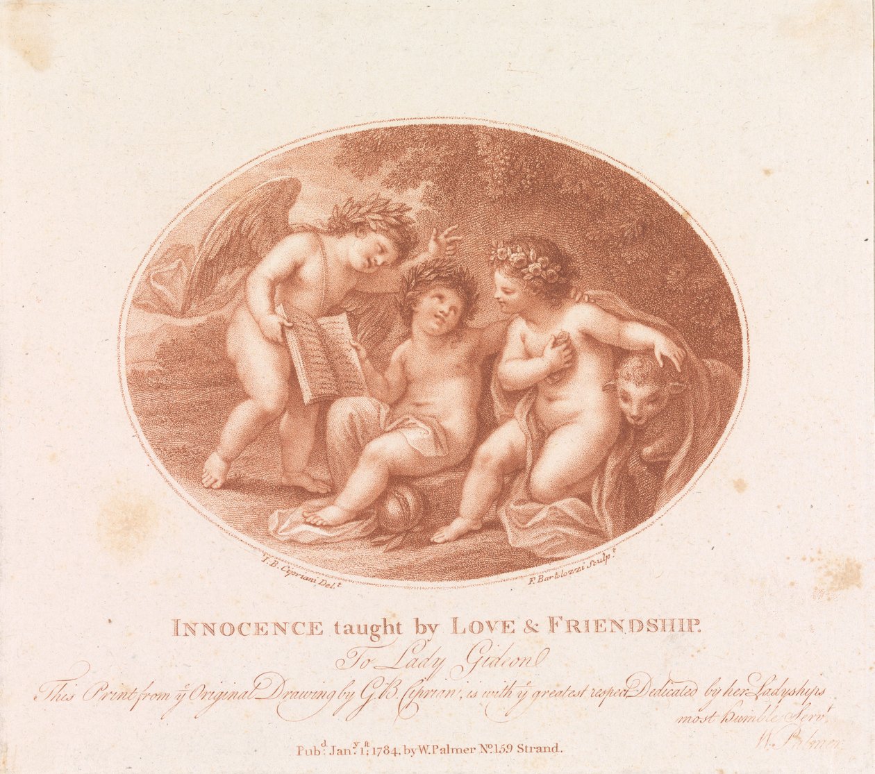 Unschuld gelehrt durch Liebe und Freundschaft door Francesco Bartolozzi
