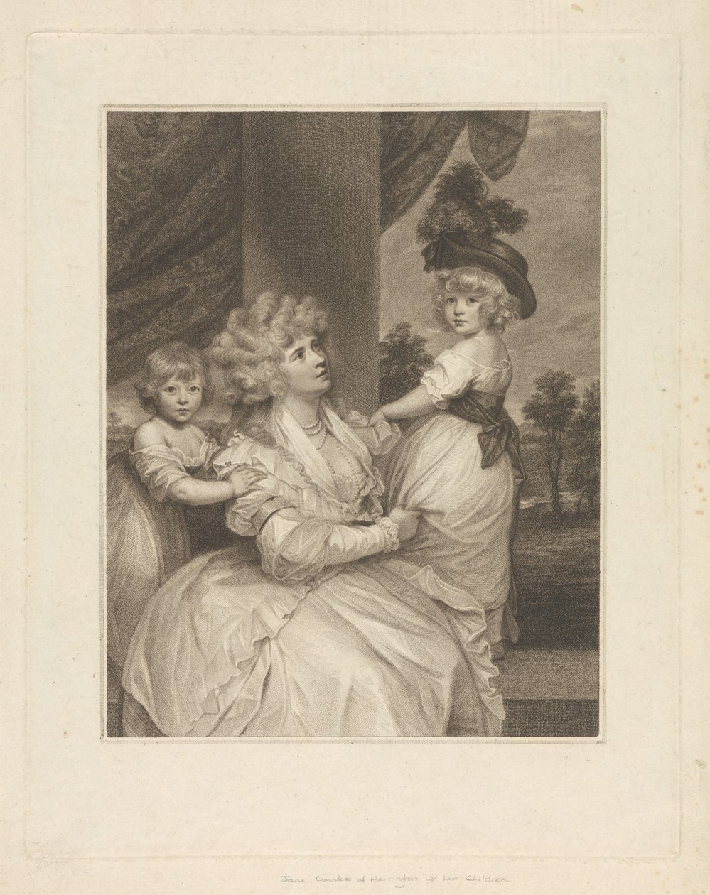 Jane, gravin van Harrington, met haar kinderen, Lord Petersham en de geachte Lincoln Stanhope door Francesco Bartolozzi