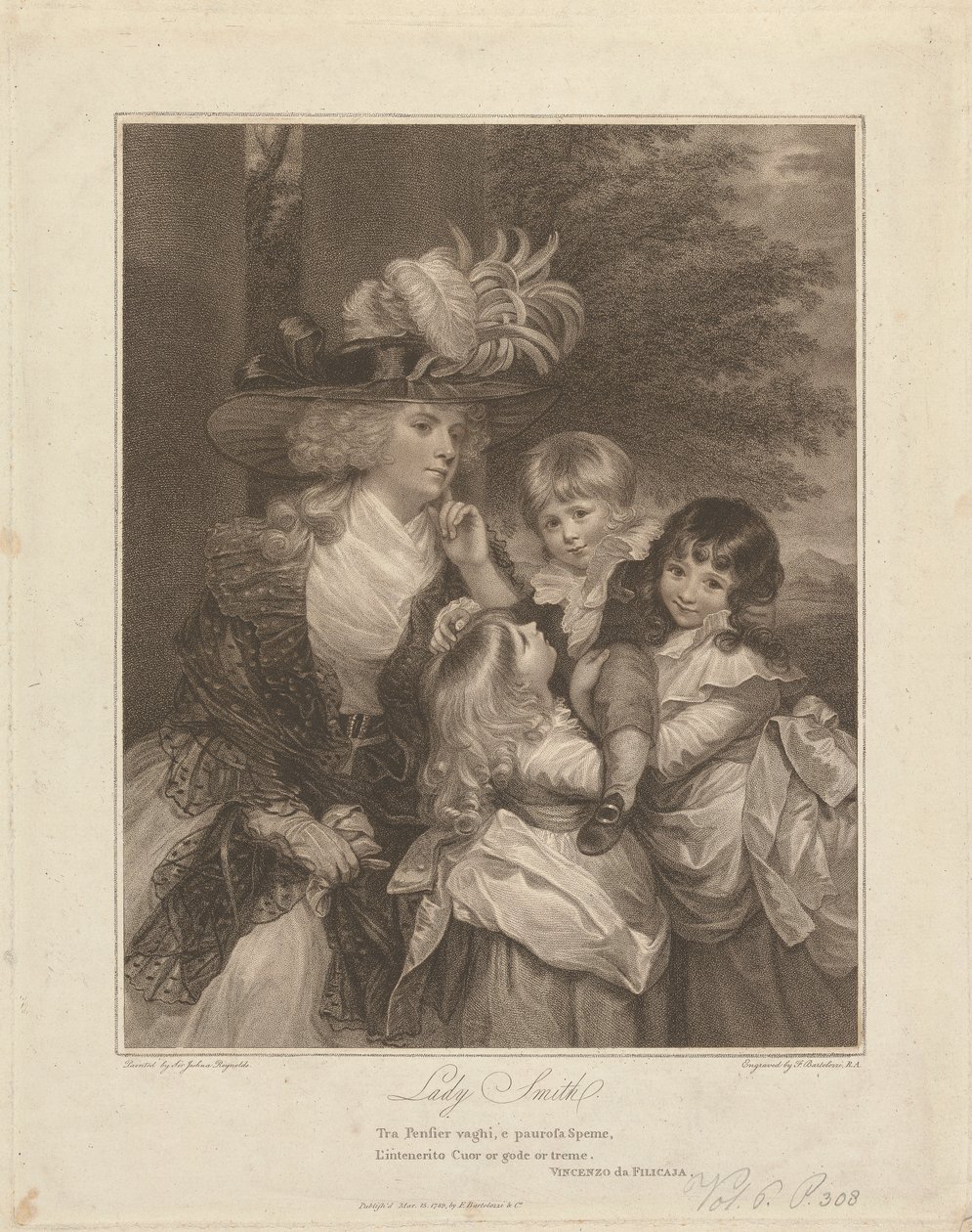 Lady Charlotte Smith en haar kinderen; George Henry, Louisa en Charlotte door Francesco Bartolozzi