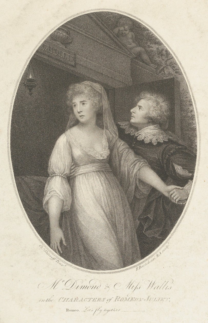 Mr. Dimond en Miss Wallis in de Rollen van Romeo en Julia, 1 mei 1796 door Francesco Bartolozzi