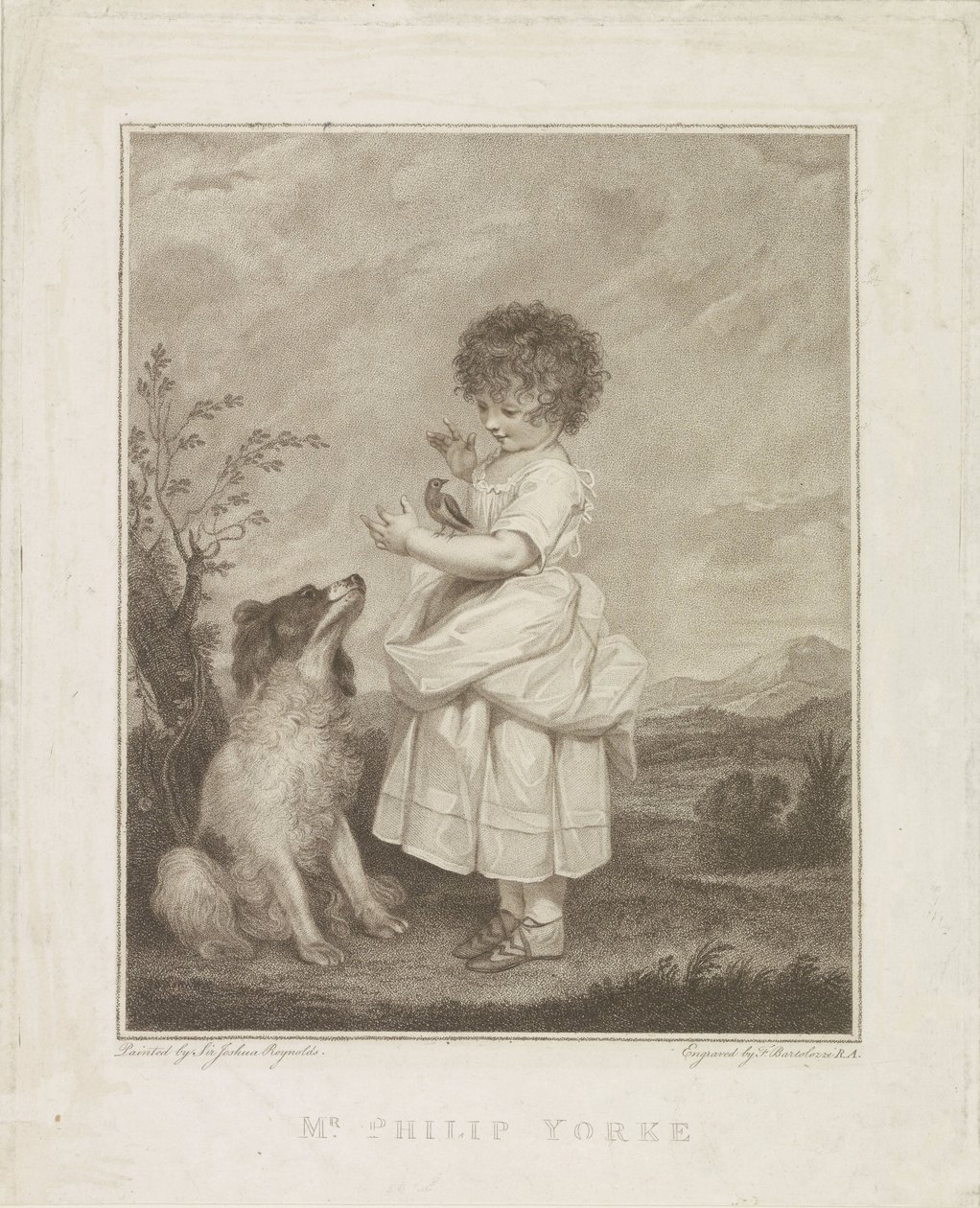Portret van Philip Yorke met hond en vogel door Francesco Bartolozzi